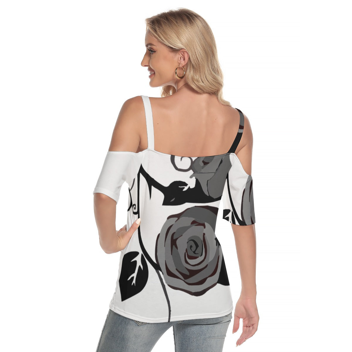 Women's Cold Shoulder T-shirt With Criss Cross Strips