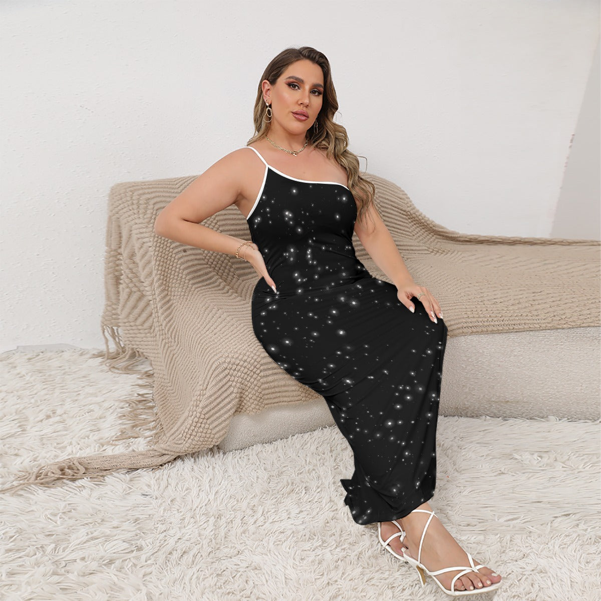 Women's Oblique-Shoulder Exposure Dress With Side Split (Plus Size)