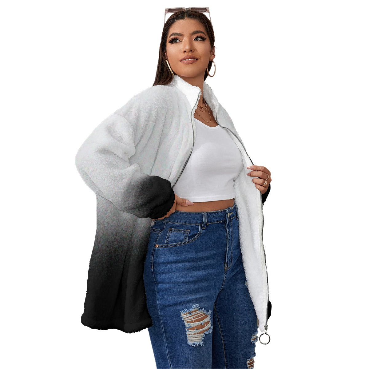 Unisex Borg Fleece Stand-up Collar Coat With Zipper Closure(Plus Size)