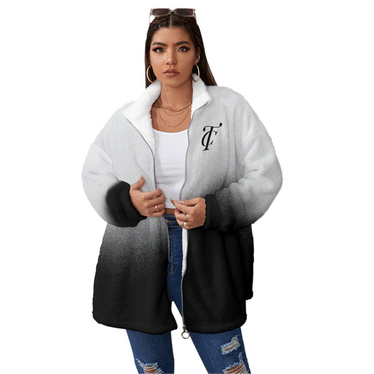 Unisex Borg Fleece Stand-up Collar Coat With Zipper Closure(Plus Size)