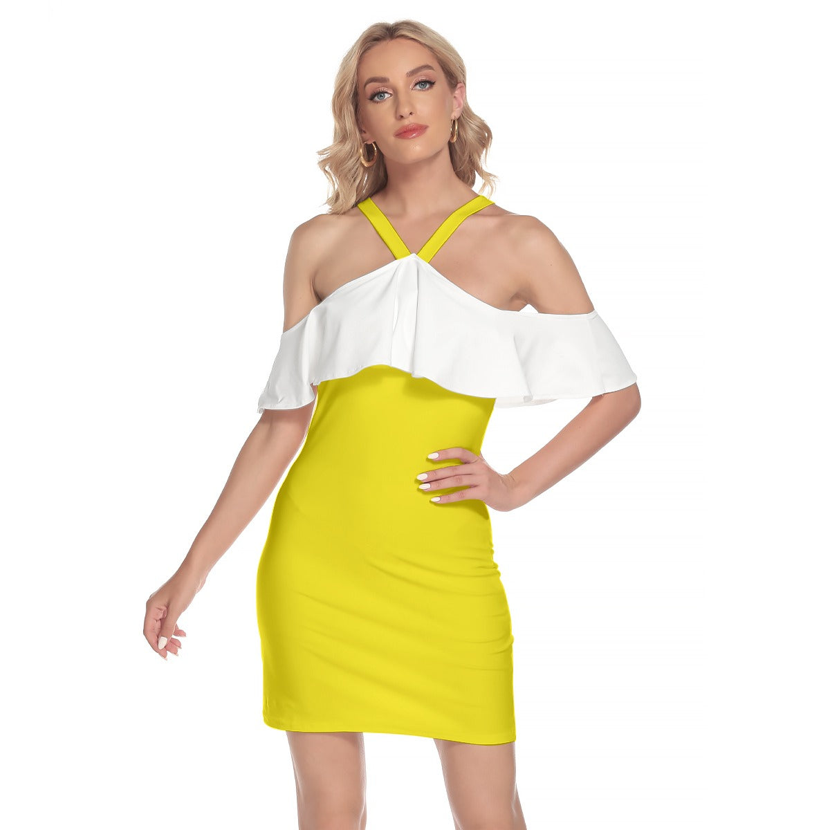 Women's Cold Shoulder Cami Dress With Ruffle