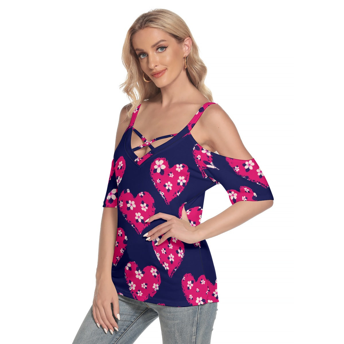 Women's Cold Shoulder T-shirt With Criss Cross Strips