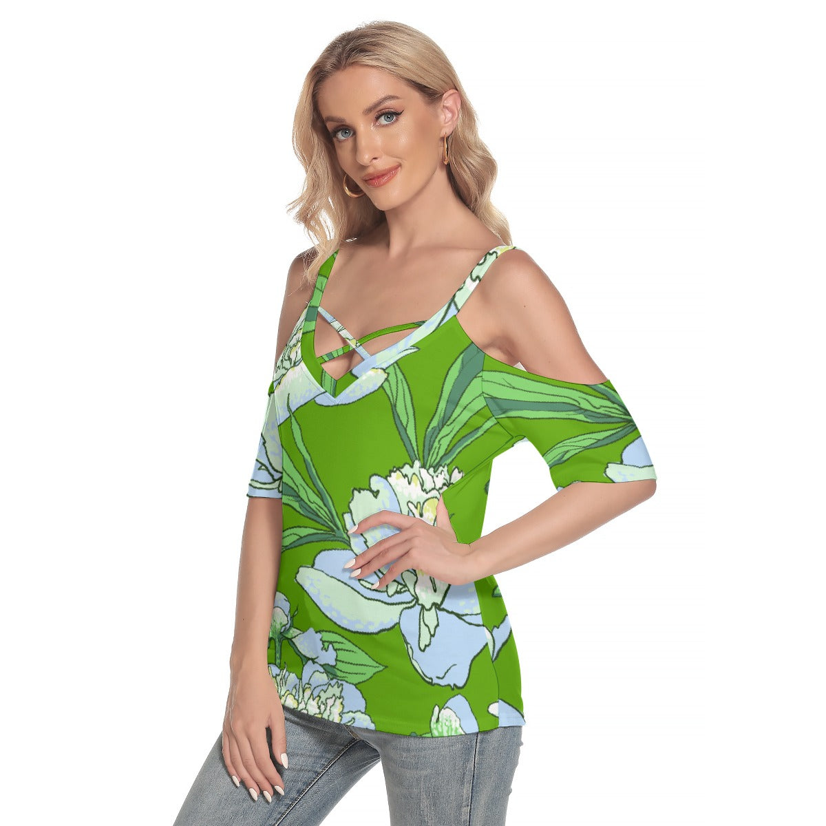 Women's Cold Shoulder T-shirt With Criss Cross Strips