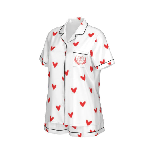 Women's Imitation Silk Pajama Set With Short Sleeve